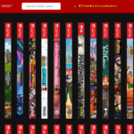 Capture d'écran du site Spine Archive montrant une rangée de tranches Nintendo Switch personnalisées, avec en dessous une rangée de tranches rouges et blanches identiques