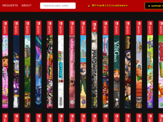 Capture d'écran du site Spine Archive montrant une rangée de tranches Nintendo Switch personnalisées, avec en dessous une rangée de tranches rouges et blanches identiques