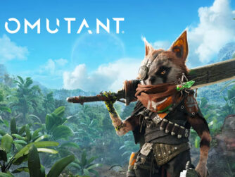 Personnage mutant de Biomutant tenant une épée géante, entouré d'une jungle envahissant des ruines mécaniques